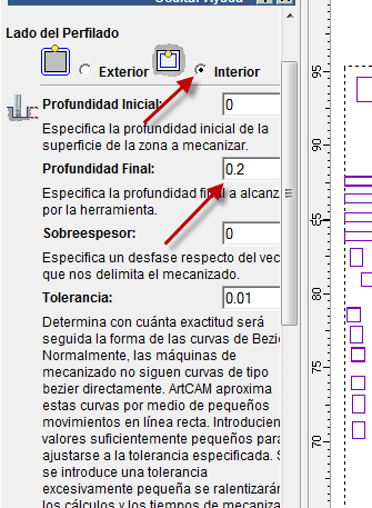 Interior y profundidad del corte